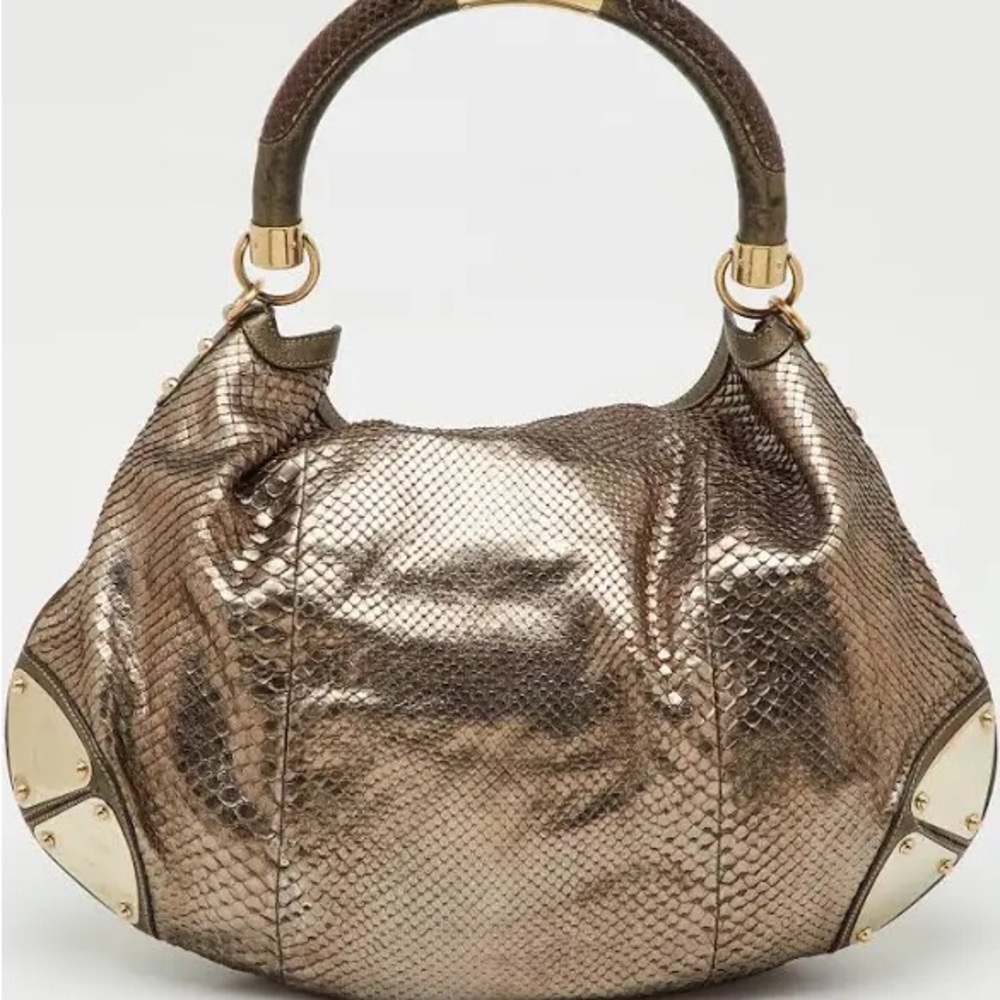 Gucci Large Metallic Python Indytop Hobo Shoulder… - image 3